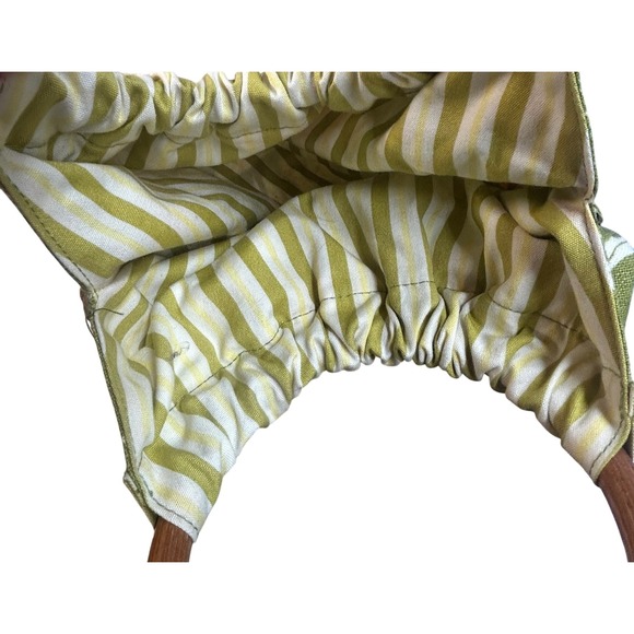 Vintage Green Floral Canvas Tote Bag with Wooden Ring Handles Small Handbag - Picture 3 of 4